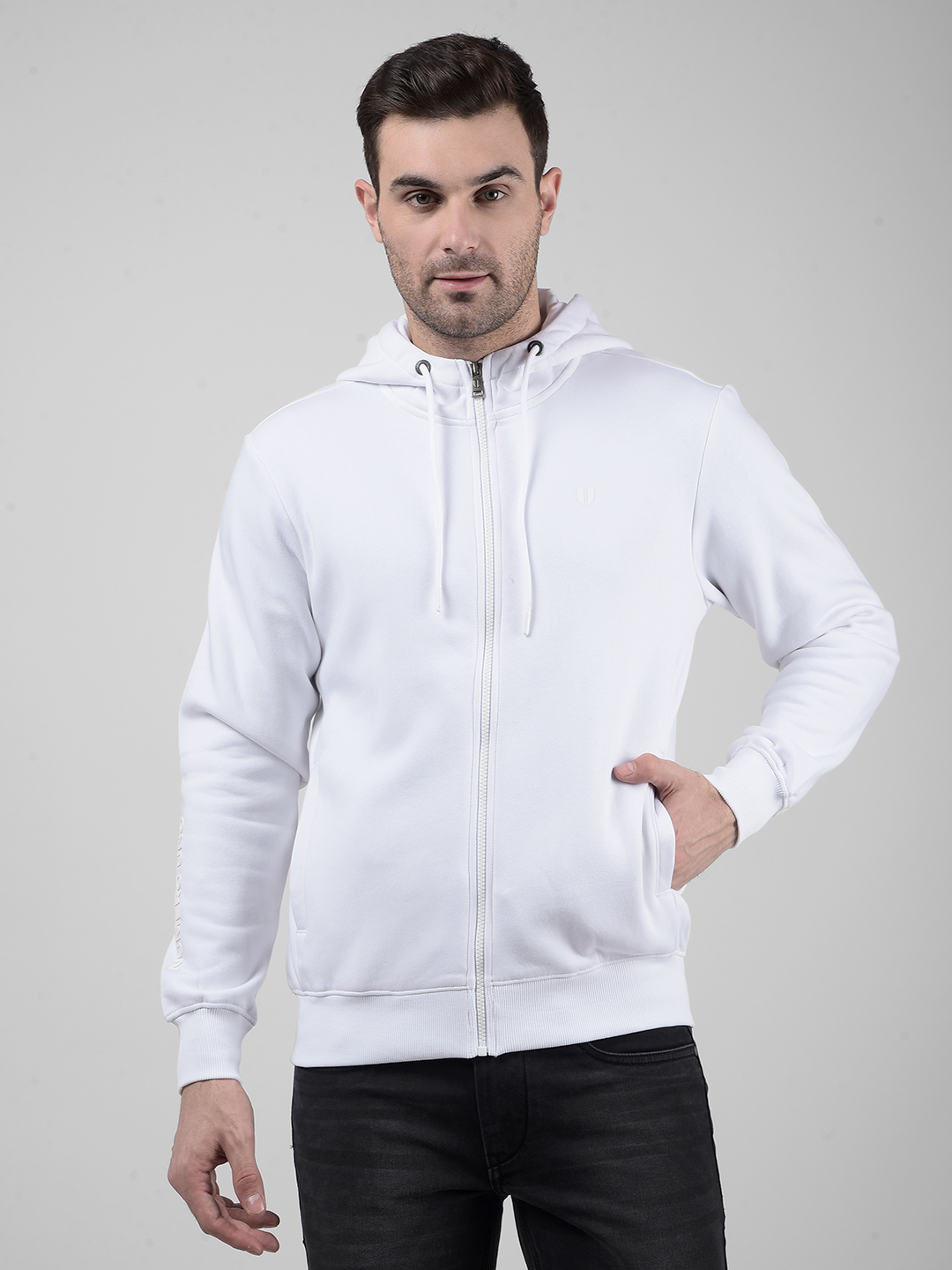 Numero Uno Men White Zip-Up Hoodie